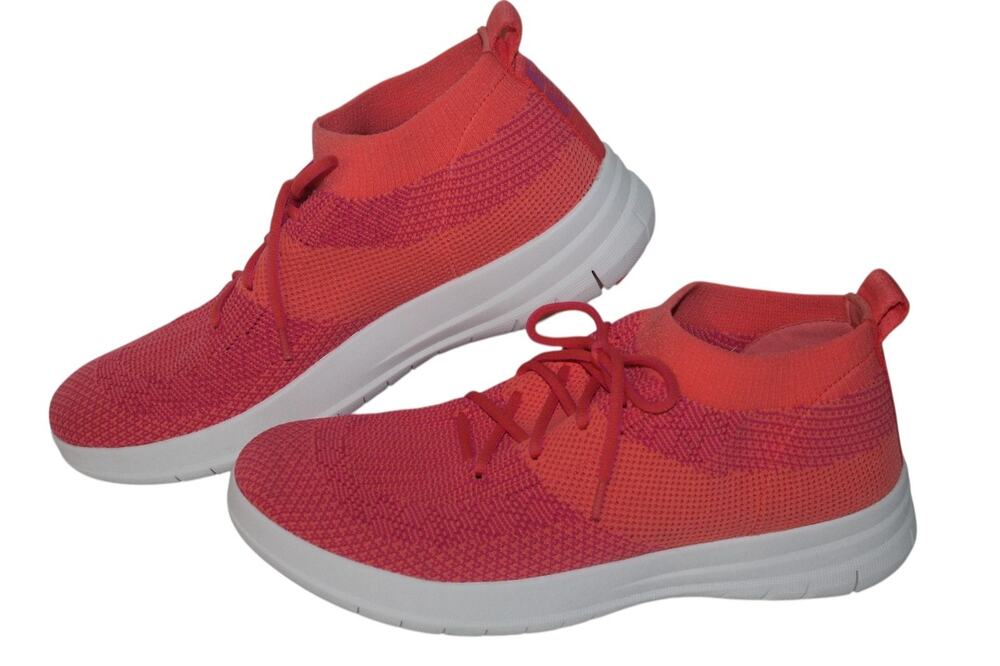 FitFlop Uberknit Slip On Hightop Casual Shoes,E91-581,Coral Pink, Women's Size 9